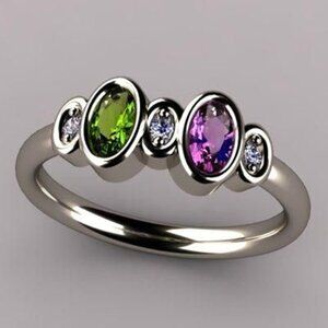 🔥 925 Silver Color Imitate Zircon Colorful CZ Rings for Women, HA4463-6